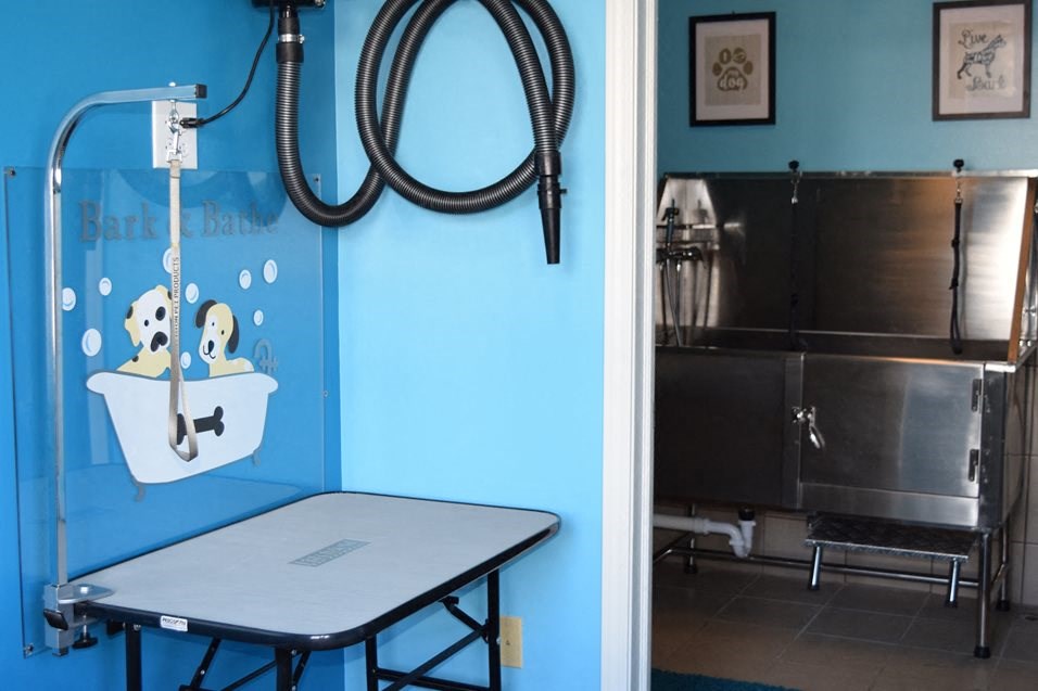 a hospital room with a table and a sink with a panda bear in it