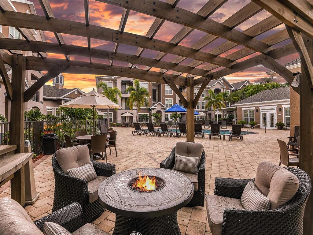 Fountain Villas Outdoor Lounge Dusk