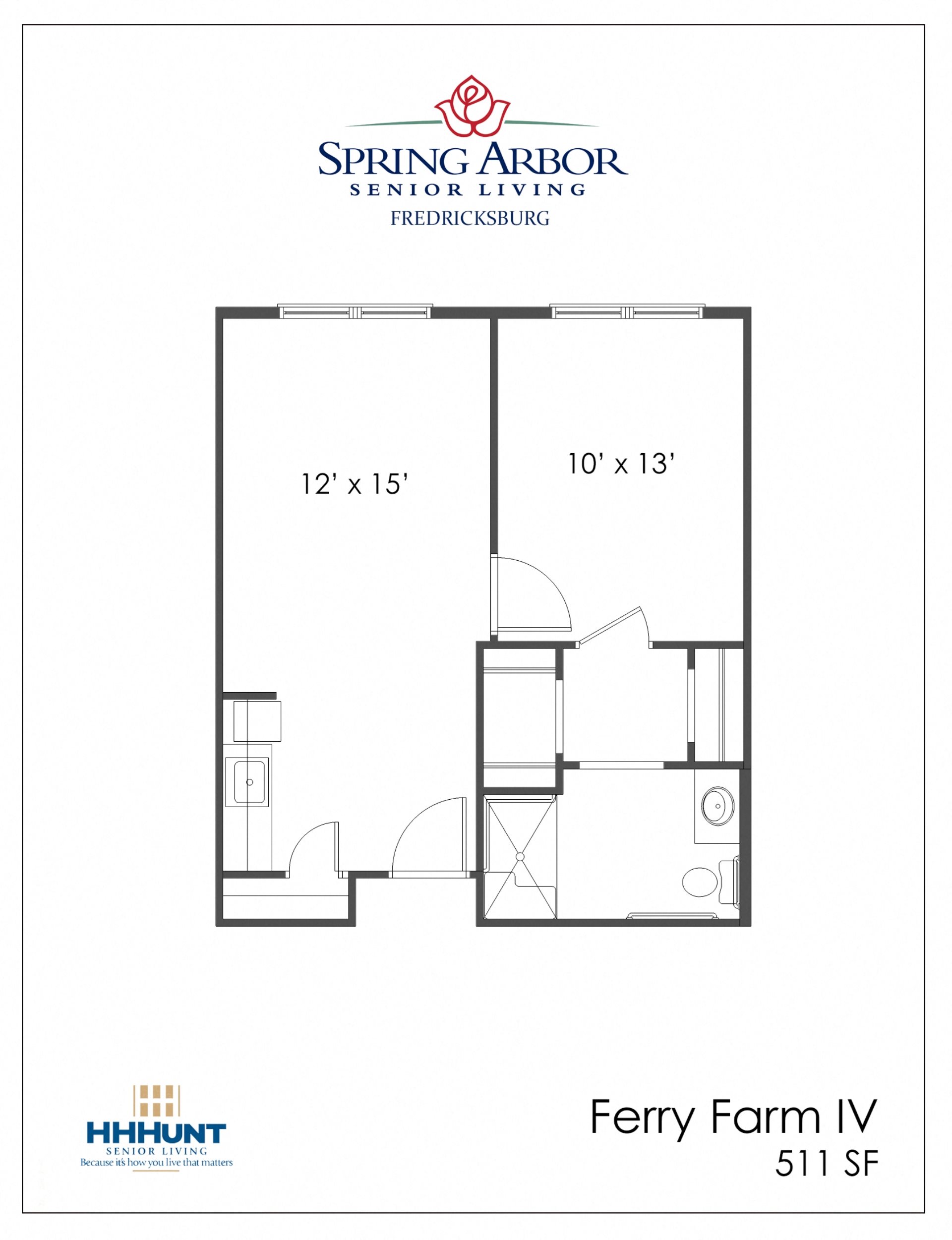 One Bedroom - Assisted Living Floorplan One Bedroom - Assisted Living Floorplan at Spring Arbor of Fredericksburg, Fredericksburg, VA