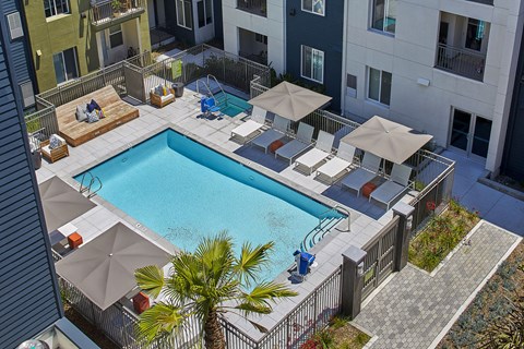 Aerial view of outdoor pool area