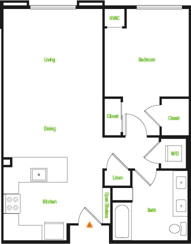 A4 – 1 Bedroom 1 Bath Floor Plan Layout – 780 Square Feet