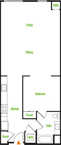 A6-B/C/D – 1 Bedroom 1 Bath Floor Plan Layout – 745 Square Feet