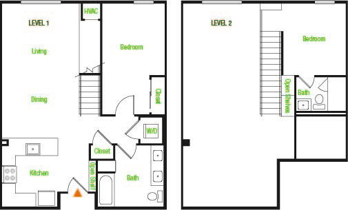 A8 – 1 Bedroom 1 Bath Floor Plan Layout – 942 Square Feet