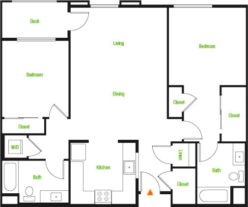 B4-A – 2 Bedroom 2 Bath Floor Plan Layout – 1151 Square Feet