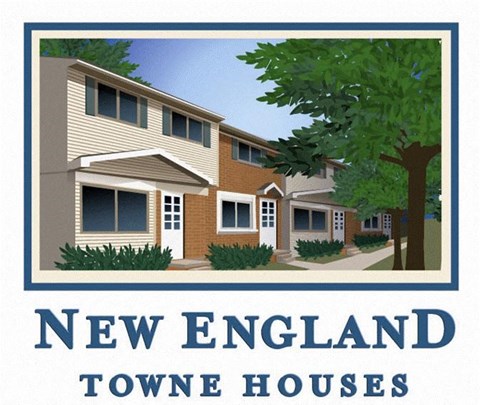 A picture of a house with the words New England Towne Houses written on it.