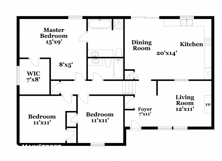a floor plan of a house with bedrooms and a living room