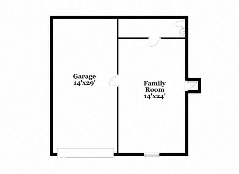 a floor plan of a house with a family room and a garage