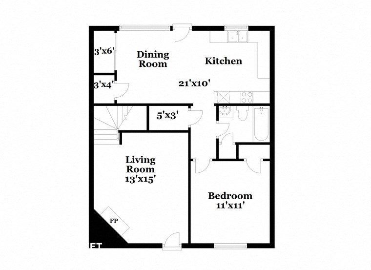 a floor plan of a house with a living room and a dining room