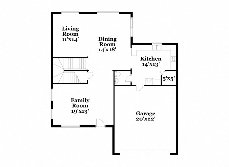 a floor plan of a house with a garage and a kitchen and a living room