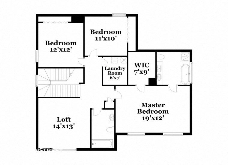a floor plan of a house with bedrooms and baths and a master closet