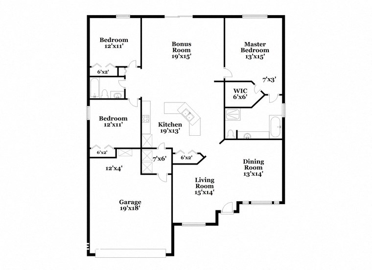 a floor plan of a house with two floors and a staircase
