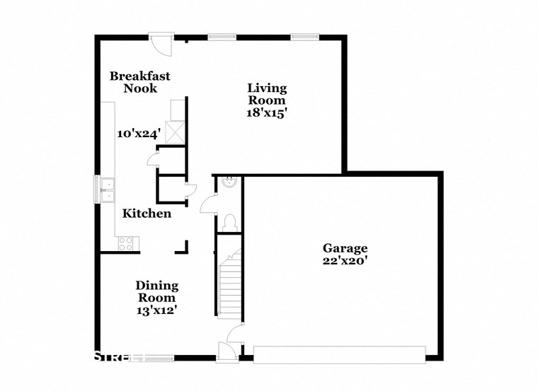 a floor plan of a house with a kitchen and a living room
