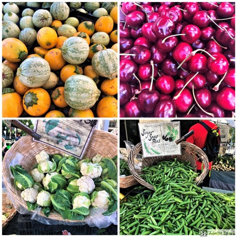 a variety of fruits and vegetables on display at a market