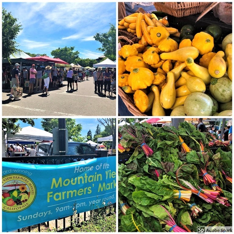 a collage of pictures of farmers markets and vegetables