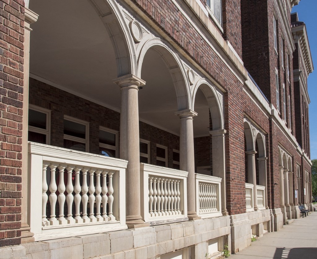 A photo of the porch of The Androy Apartments in Hibbing, MN.
