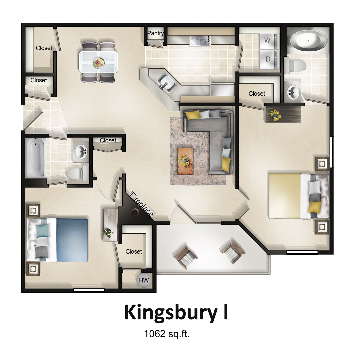 Kingsbury I (2 Bed / 2 Bath / Balcony or Patio) Floor Plan at Brittany Commons Apartments, Virginia