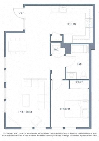 1 bedroom floor plan | Aventine Apartments Hercules CA