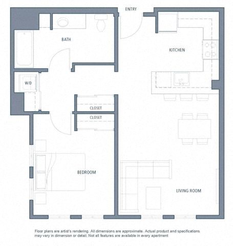 1 bedroom floor plan at Aventine, Hercules, California