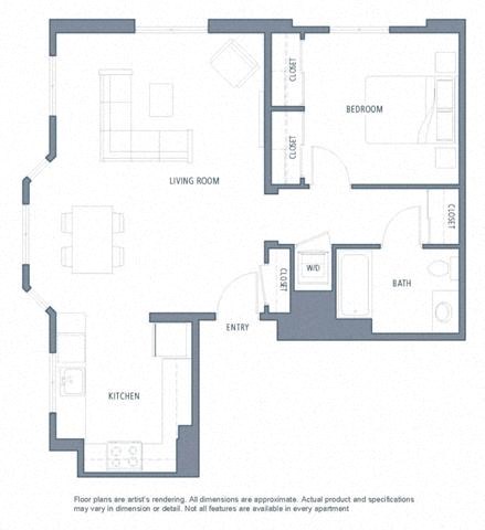 1 bedroom floor plan | Aventine Apartments Hercules CA