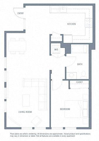 1 bedroom floor plan | Aventine Apartments Hercules CA