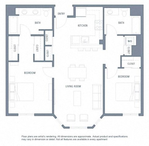 2 bedroom floor plan | Aventine Apartments Hercules CA