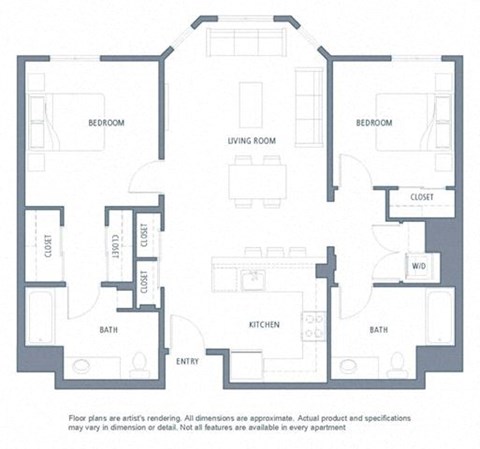 2 bedroom floor plan | Aventine Apartments Hercules CA
