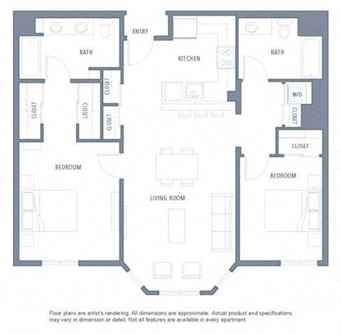 2 bedroom floor plan | Aventine Apartments Hercules CA