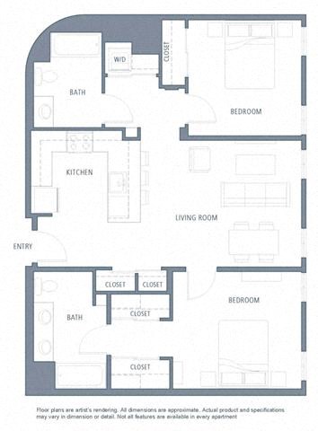 2 bedroom floor plan | Aventine Apartments Hercules CA