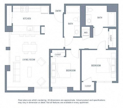 2 bedroom floor plan | Aventine Apartments Hercules CA