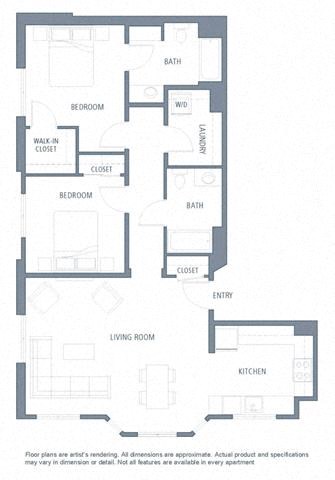 2 bedroom floor plan | Aventine Apartments Hercules CA