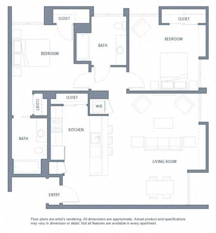 2 bedroom floor plan | Aventine Apartments Hercules CA