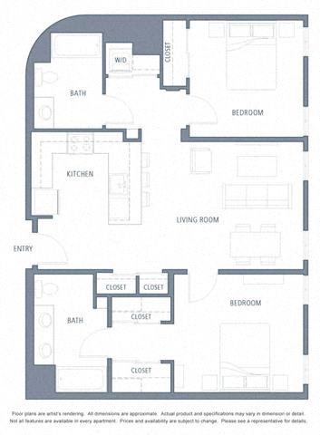2 bedroom floor plan at Aventine, California, 94547