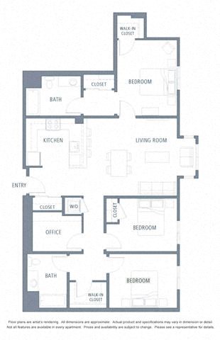 3 bedroom floor plan | Aventine Apartments Hercules CA