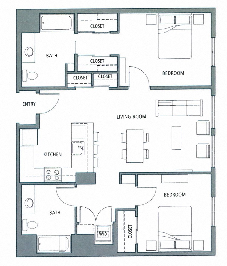 2 bedroom floor plan | Aventine Apartments Hercules CA