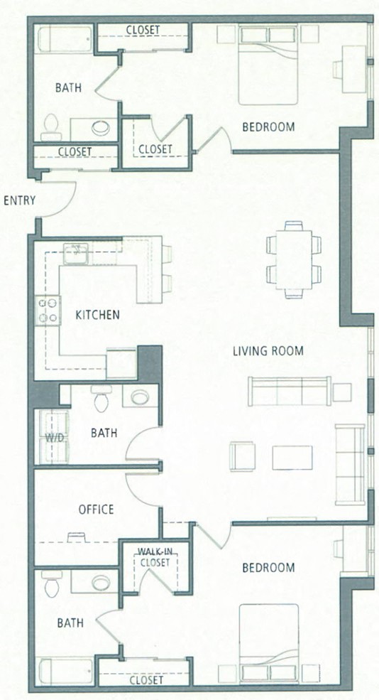 2 bedroom floor plan | Aventine Apartments Hercules CA