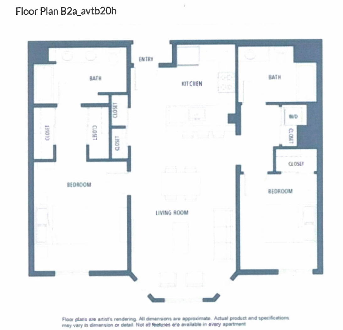 2 bedroom floor plan | Aventine Apartments Hercules CA