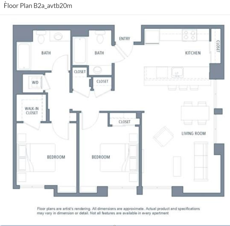 2 bedroom floor plan | Aventine Apartments Hercules CA