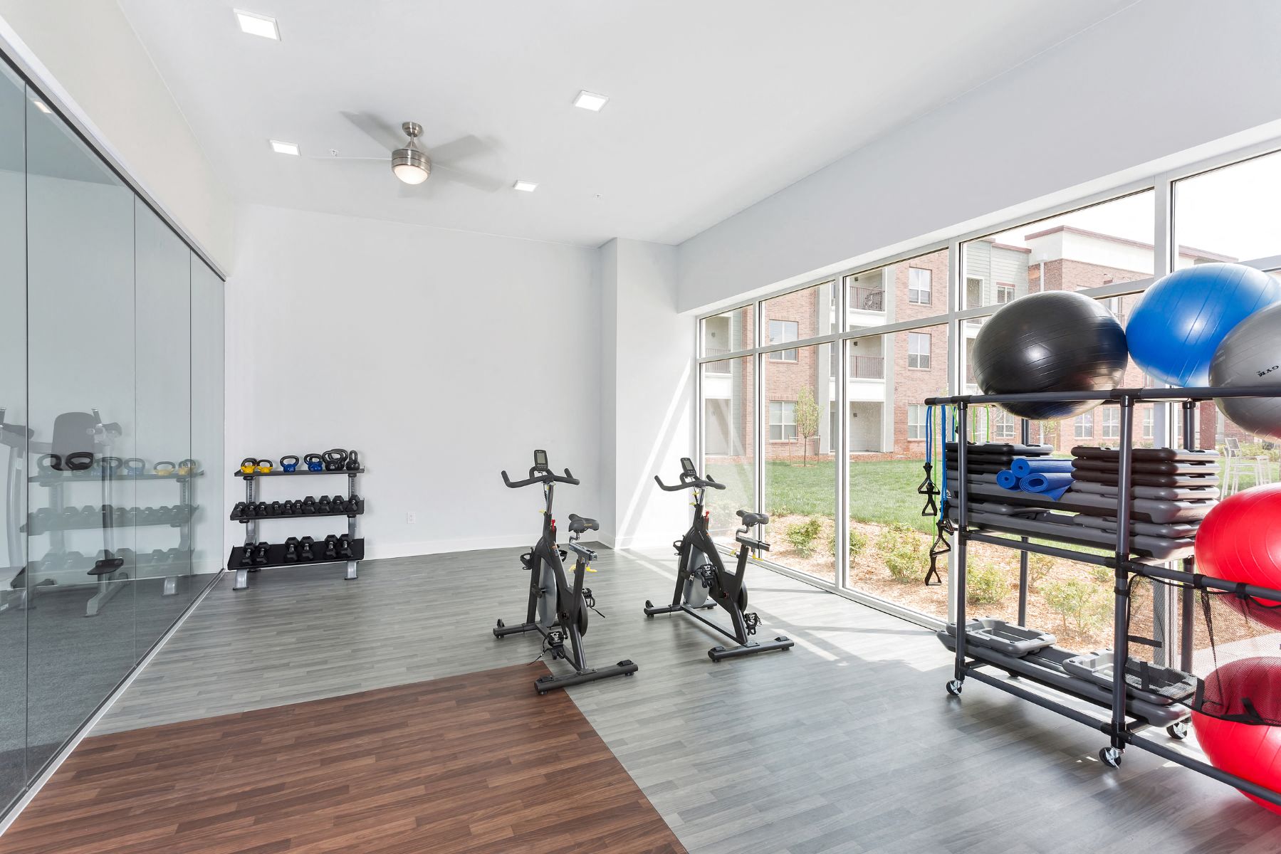 Westwood Green Apartments Wellness Room with spin bikes, and free weights