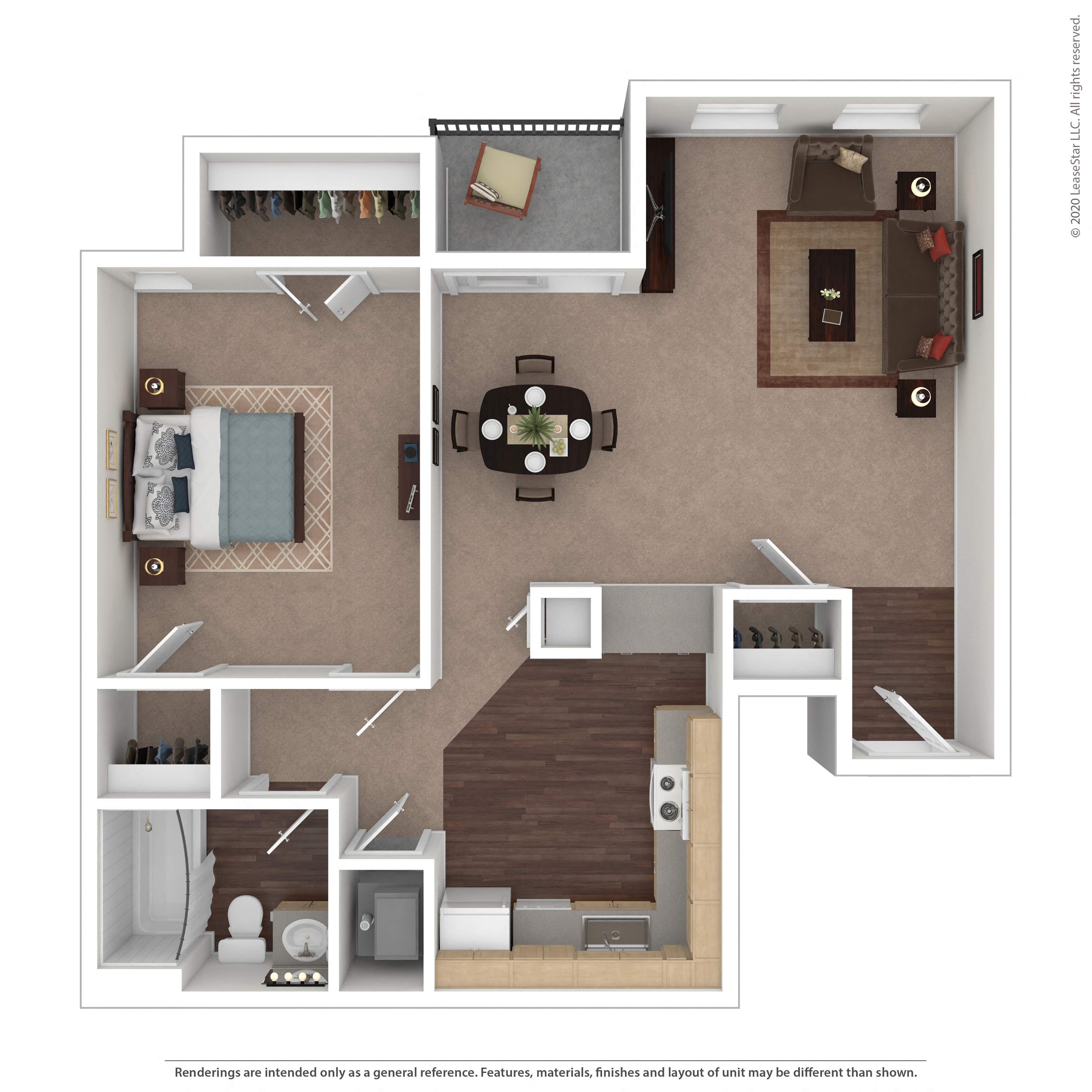 1 Bed 1 Bath Floor Plan at The Wilshire, Lake Charles, LA