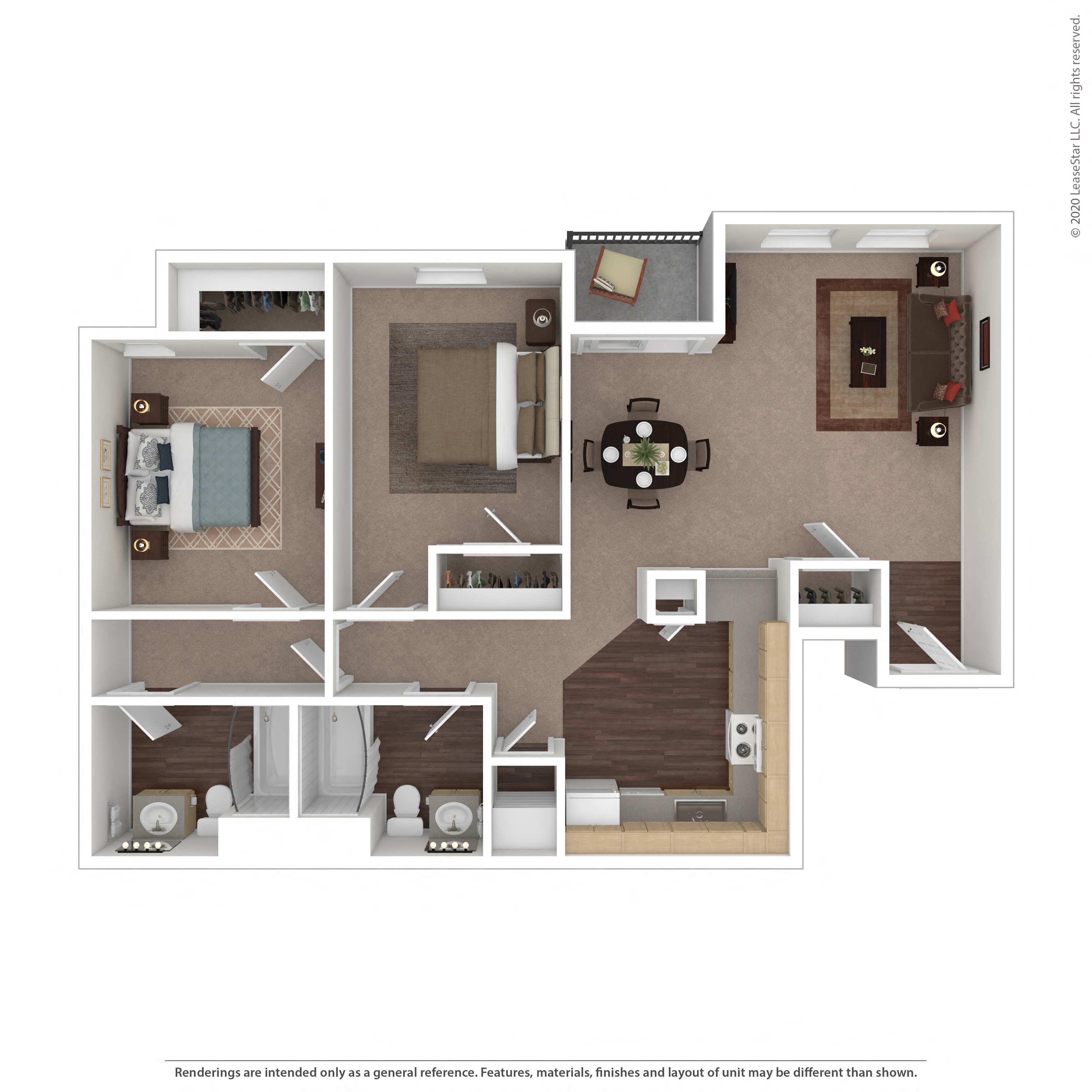 2 Bed 2 Bath Floor Plan at The Wilshire, Lake Charles, Louisiana