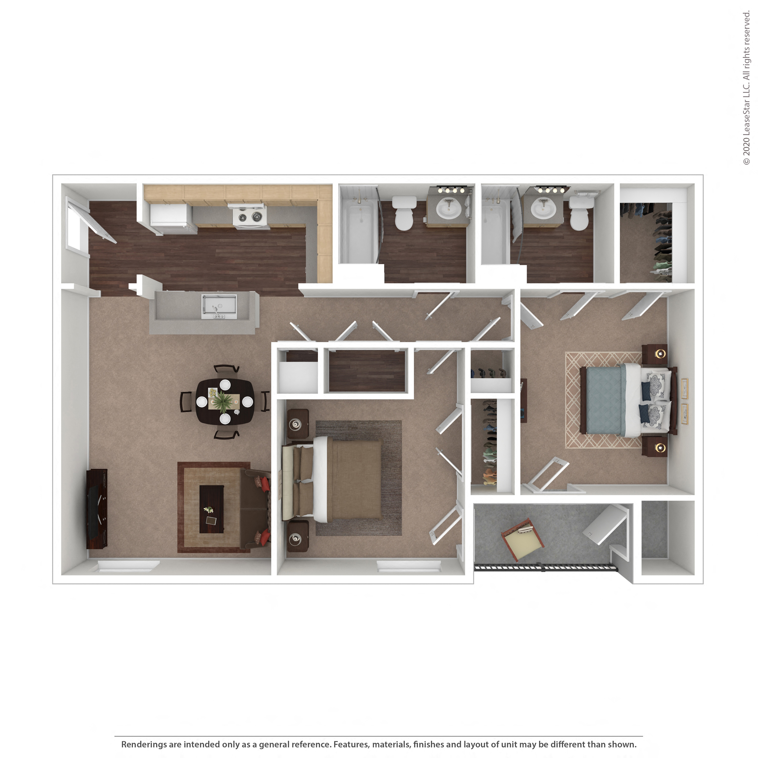2 Bed 2 Bath Floor Plan at The Wilshire, Lake Charles