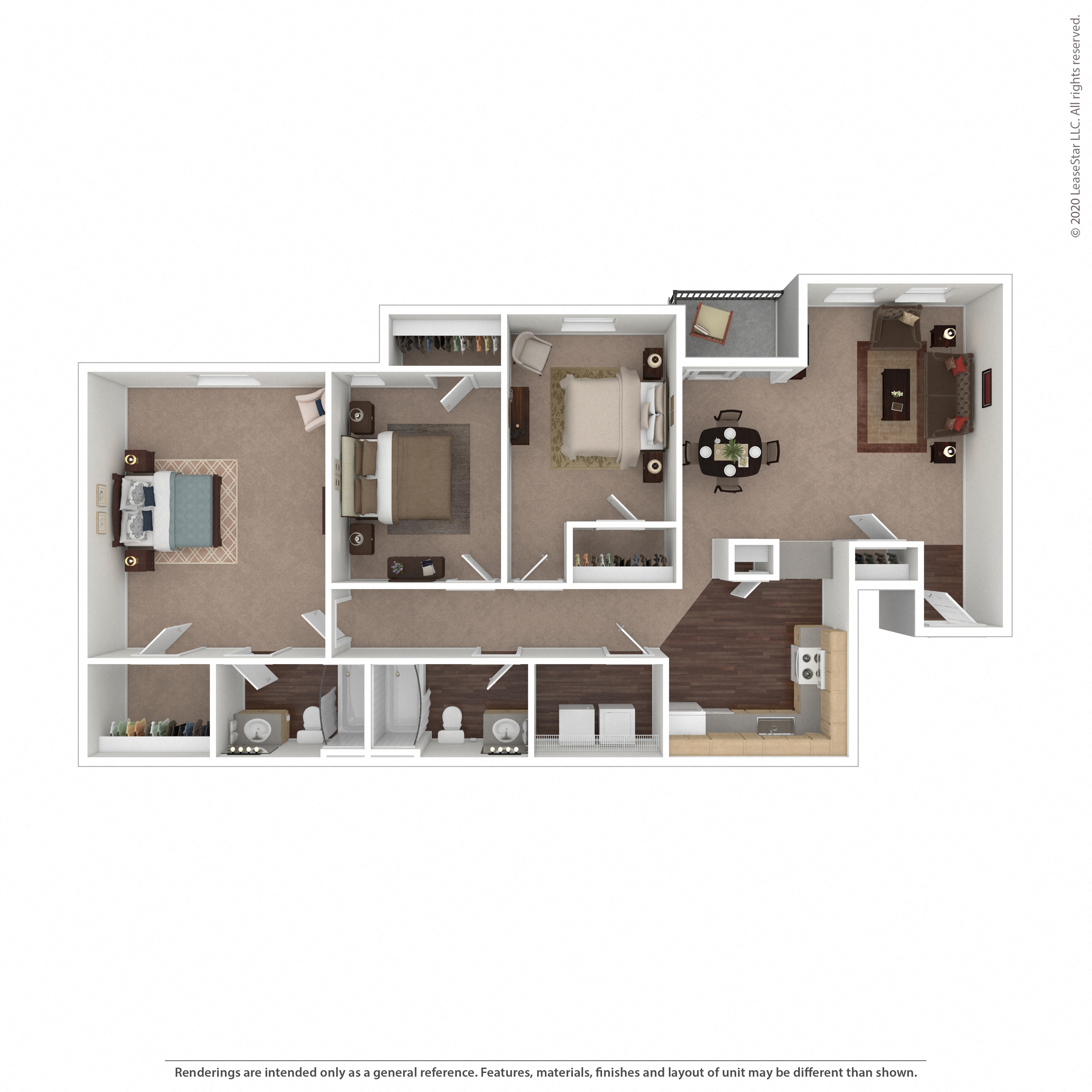 3 Bed 2 Bath Floor Plan at The Wilshire, Louisiana
