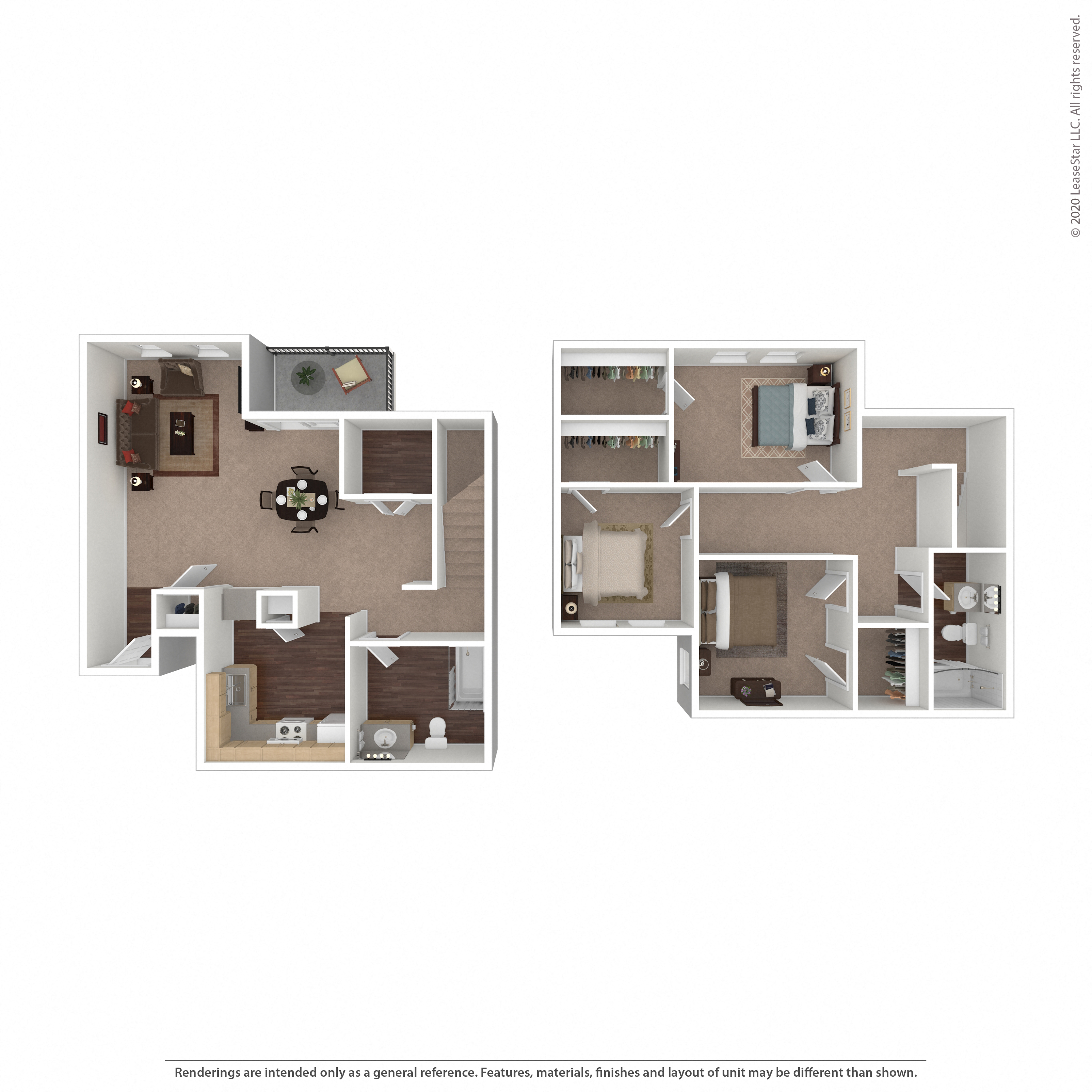 3 Bedroom 2 Bath Floor Plan at The Wilshire, Louisiana, 70607