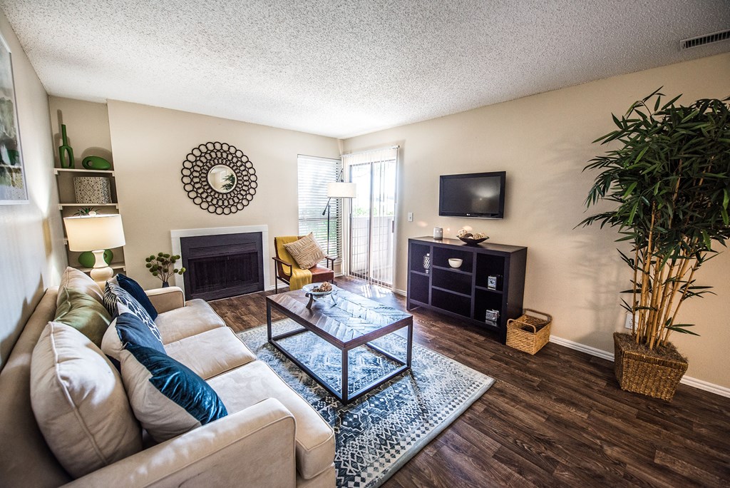 a living room with a couch and a coffee table
