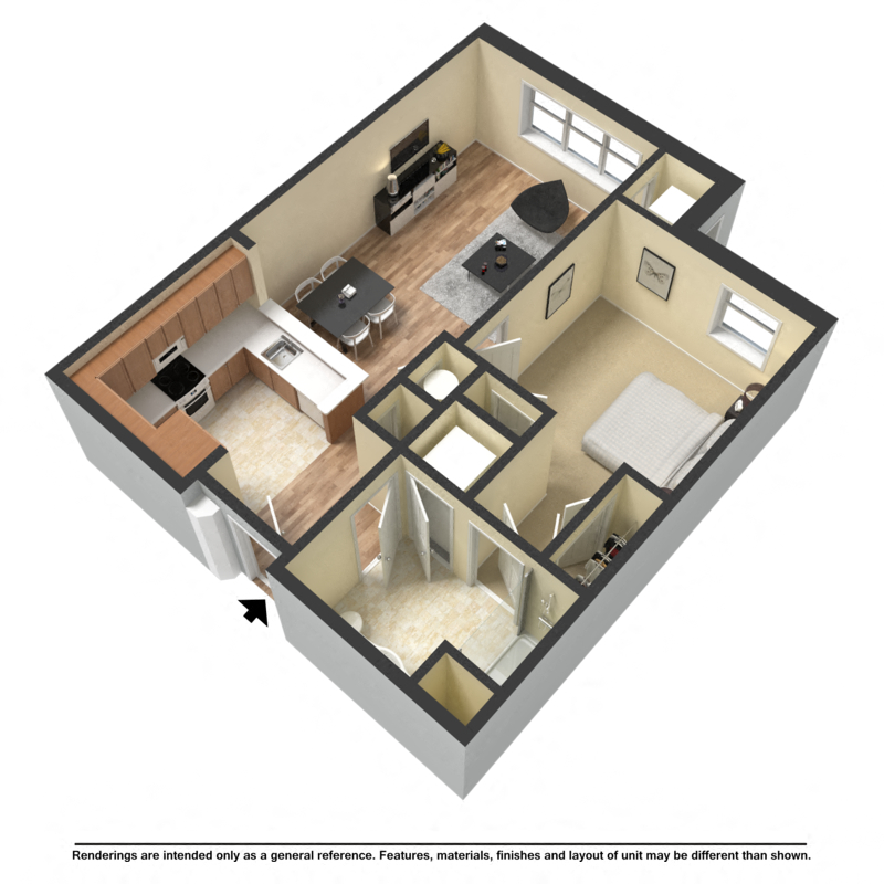 one bedroom, one bathroom floor plan