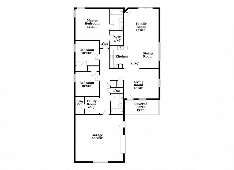 a floor plan of a home with a mix of bedrooms and baths and a garage