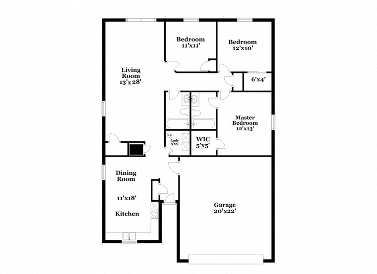 a floor plan of a home with a small kitchen and a living room