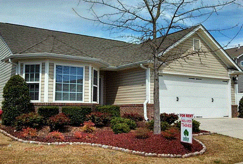 A house with a sign that says "For Rent" is shown.