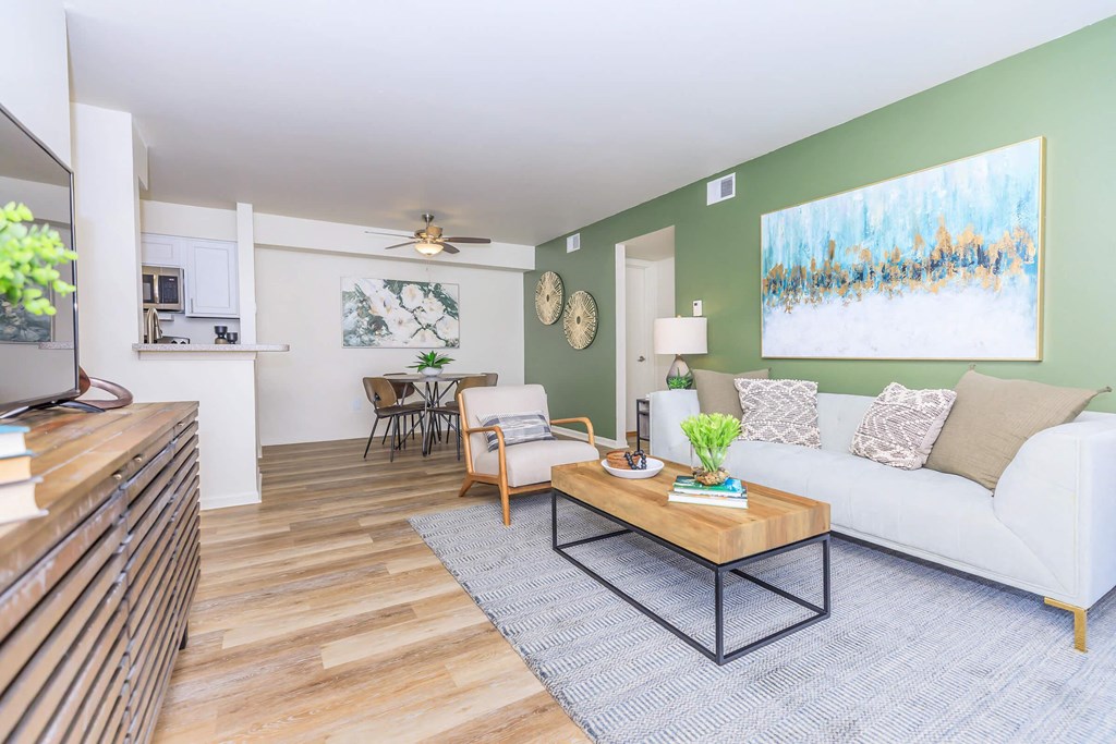 a living room with a couch and a coffee table