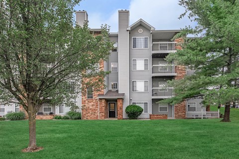 our apartments offer a spacious courtyard with green grass and trees
